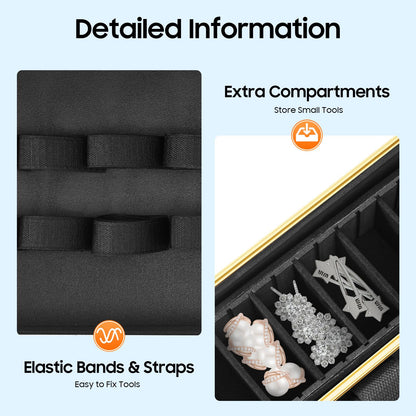 DENEST hair styling kit box showing internal fixing belts securing electric grooming tools