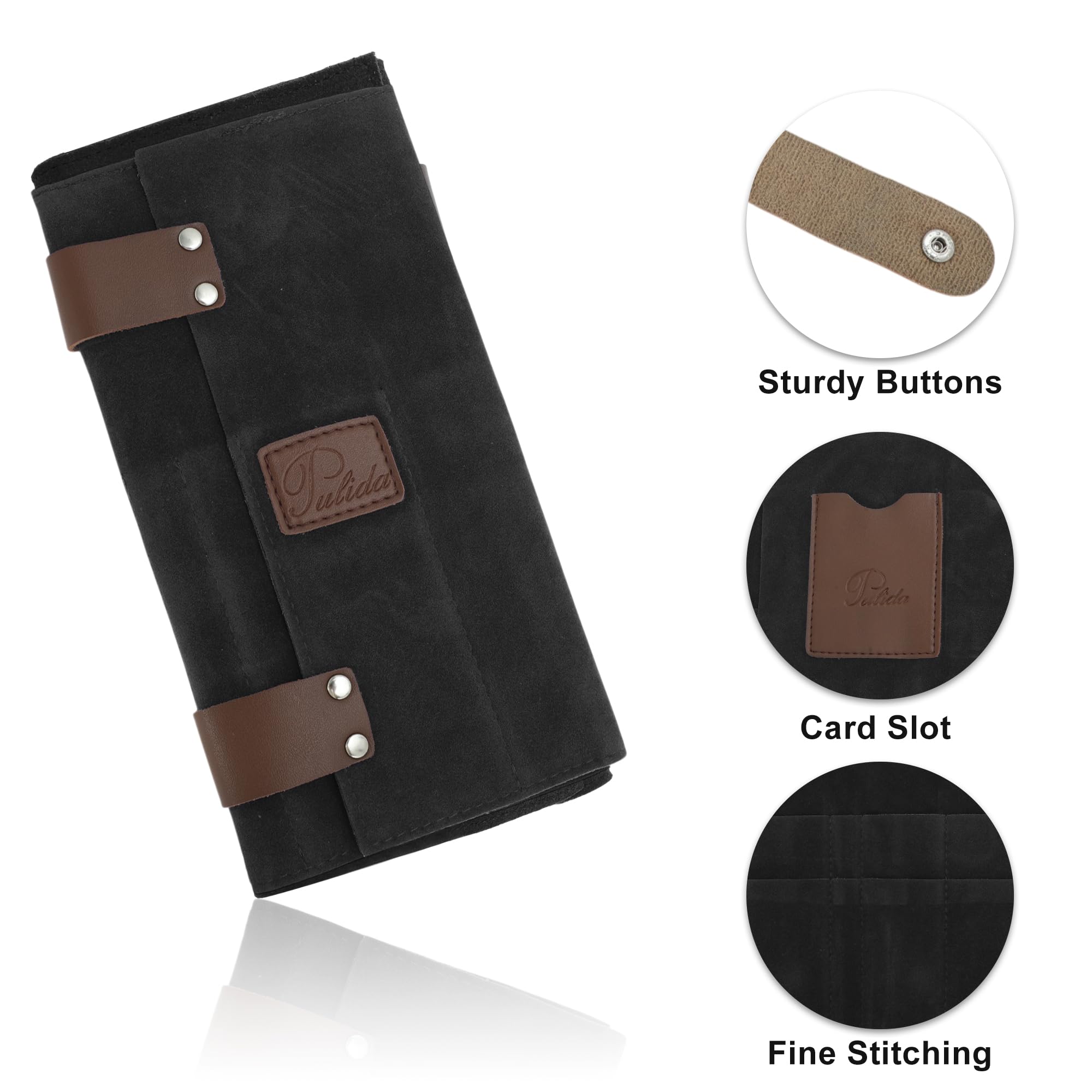 Close up view of the durable canvas stitching and leather closure on the VOCOSTE salon organizer.