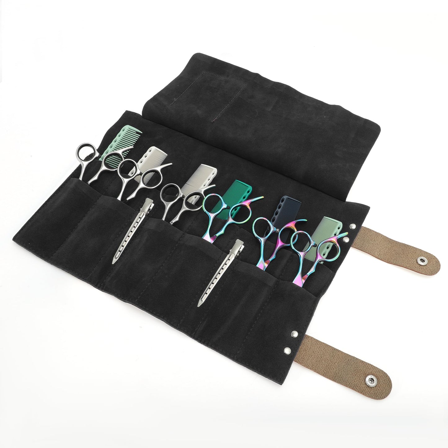 Side angle of Unique Bargains hair cutting scissors holder showcasing the slim foldable profile.