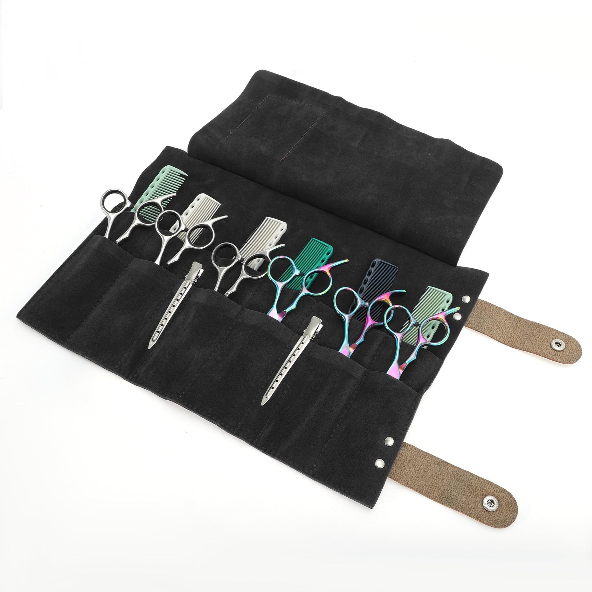 Side angle of Unique Bargains hair cutting scissors holder showcasing the slim foldable profile.