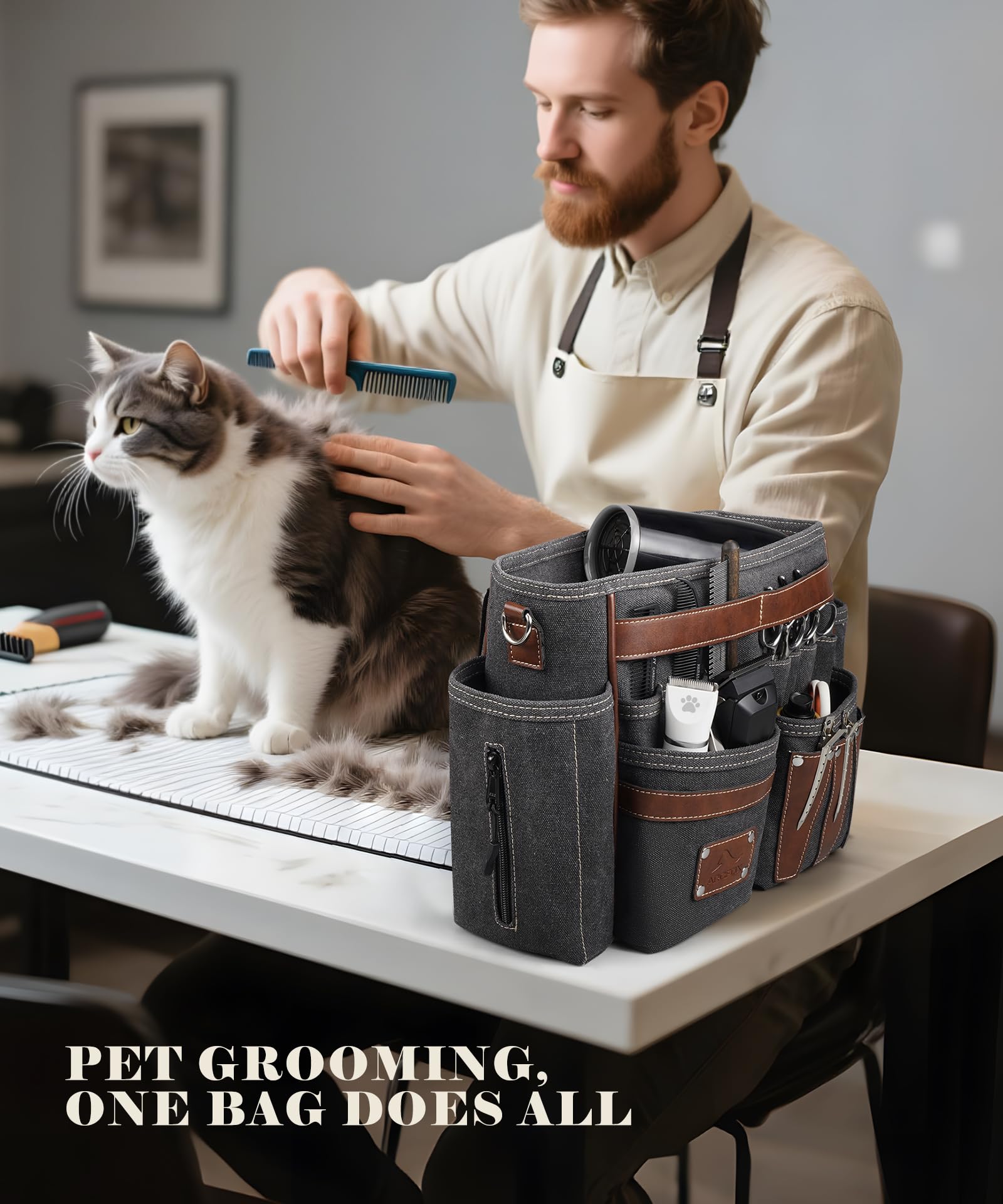 ARCFOX professional hairstylist travel bag showcasing the 10.2-litre interior compartment organized with clippers and shears.