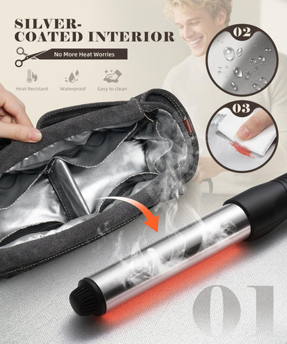 ARCFOX heat-insulating salon travel organizer demonstrating its compact profile and side utility pockets for combs.