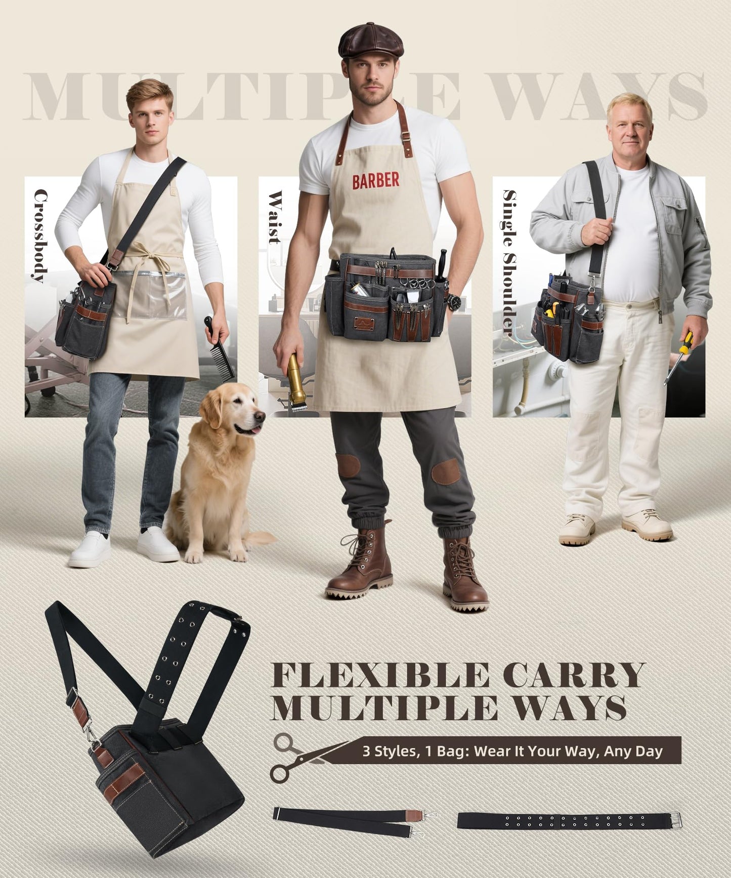 Hakidzel 16-ounce canvas barber holster showcasing the water-resistant exterior finish and durable stitching details.