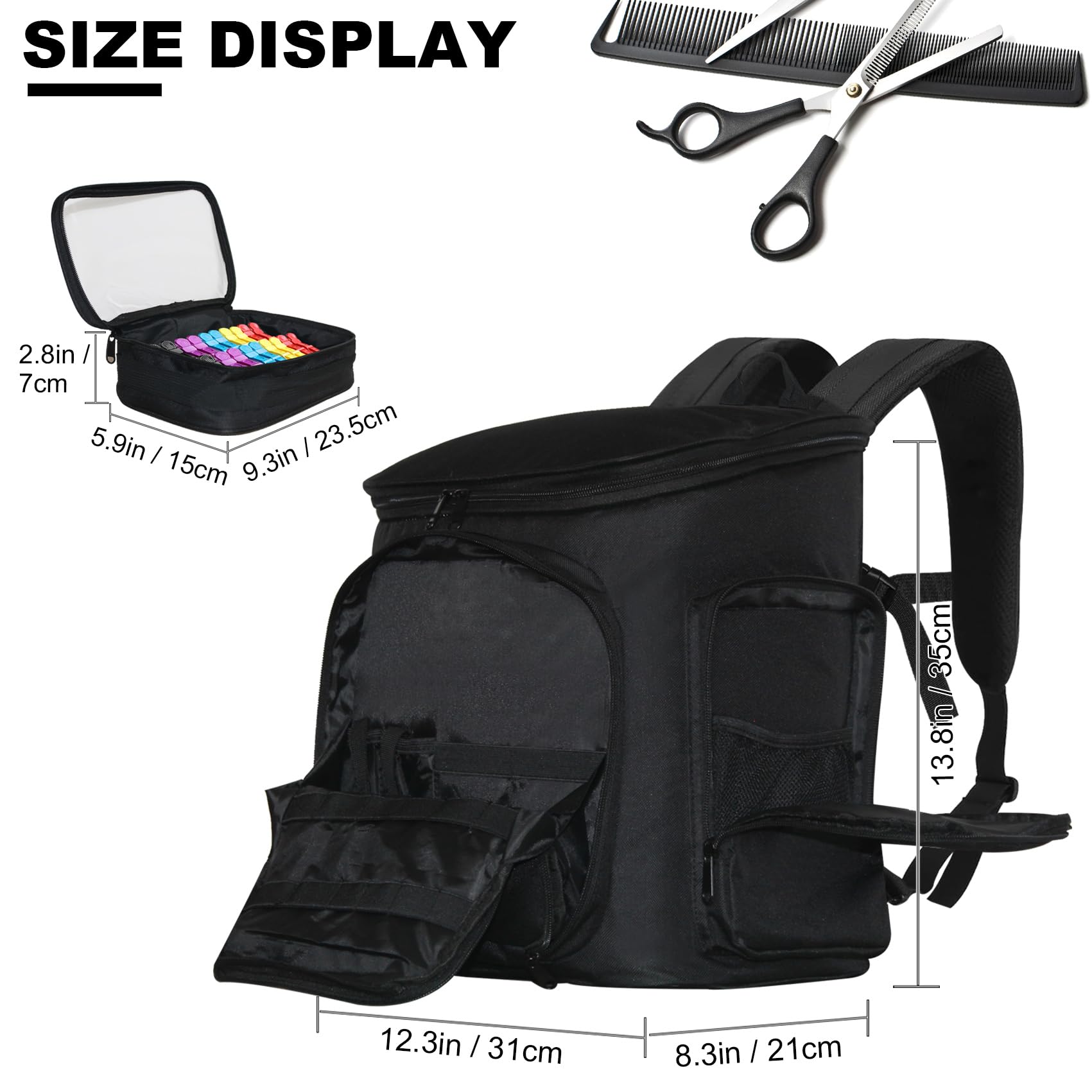 NADAENMF travel case for hairstylists close up of clear storage pouches holding small hair clips and pins