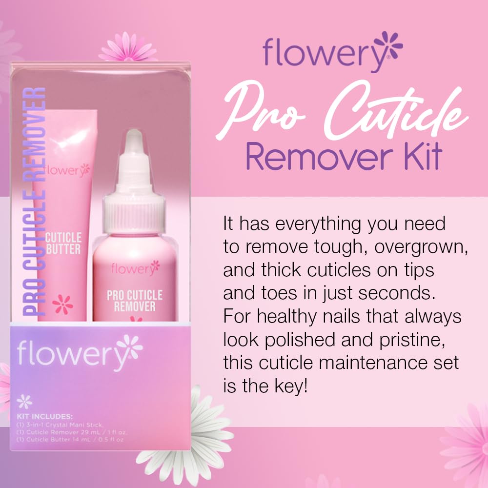 Flowery professional cuticle remover bottle and butter container