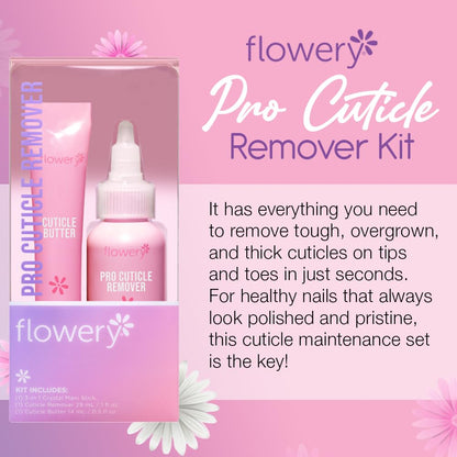 Flowery professional cuticle remover bottle and butter container