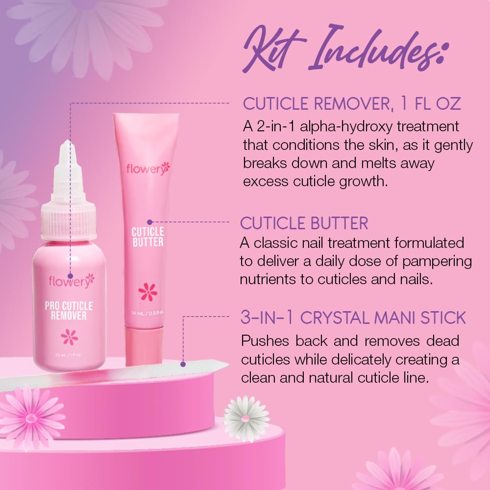 Flowery cuticle remover kit for pedicure