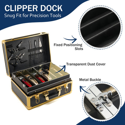 MoyRetty portable barber suitcase showing side latches and heavy duty carrying handle.