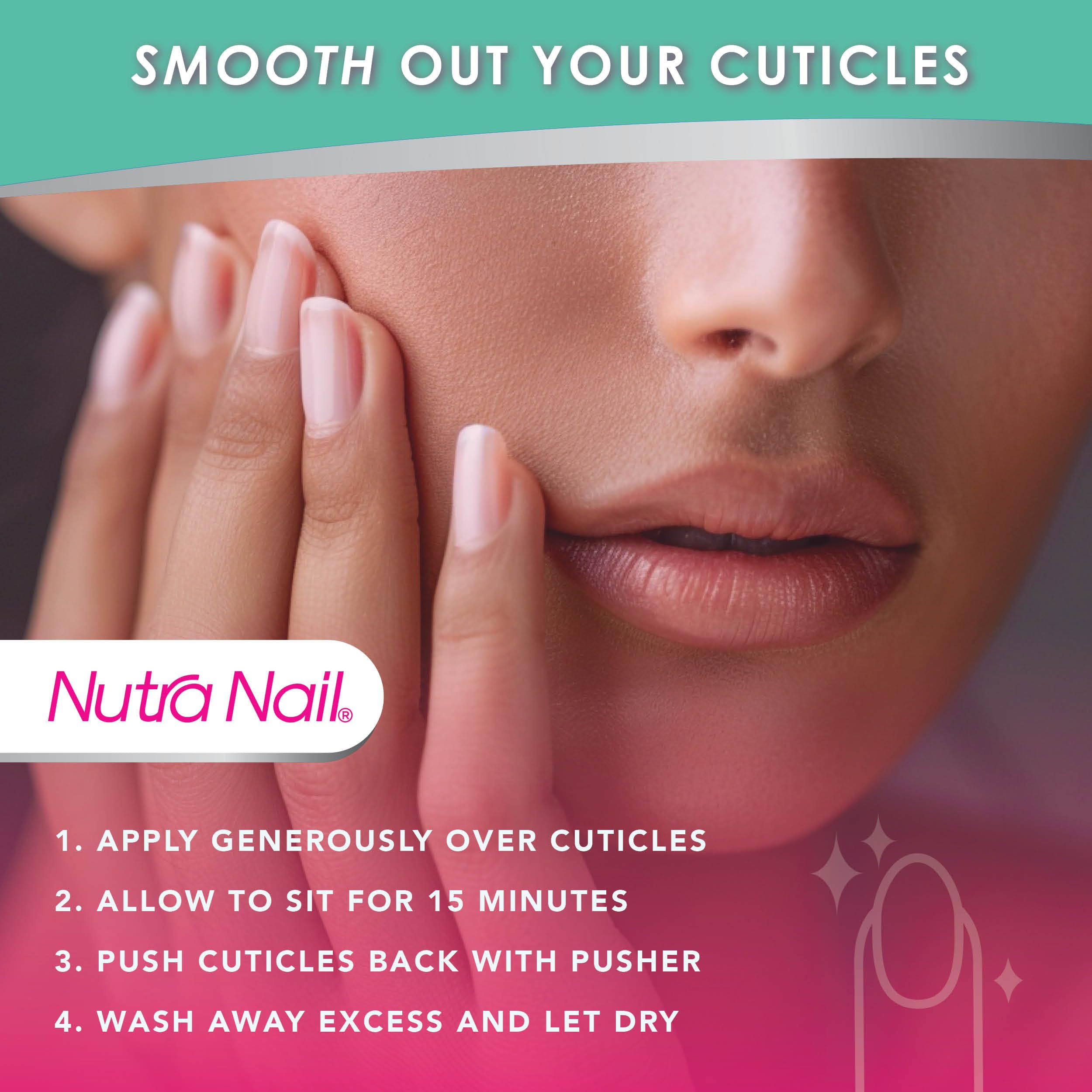 Authentic Nutra Nail Cuticle Remover bottle next to manicure tools