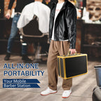 MoyRetty gold and black organizer loaded with professional shears and brushes