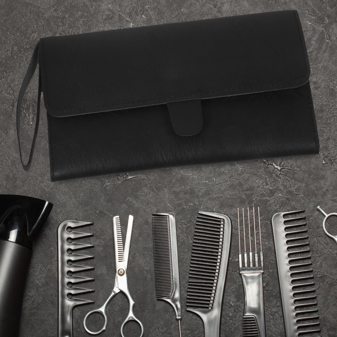 HONMEET professional barber shear case highlighting the smooth uniform stitching and compact design.