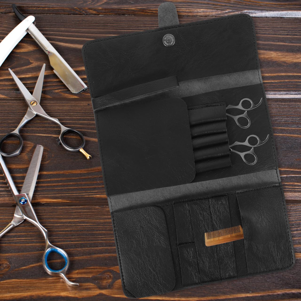 HONMEET lightweight stylist organizer bag showing side profile thickness when fully zipped.