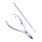 Mundial duplex cuticle pusher and scraper tool detailed view