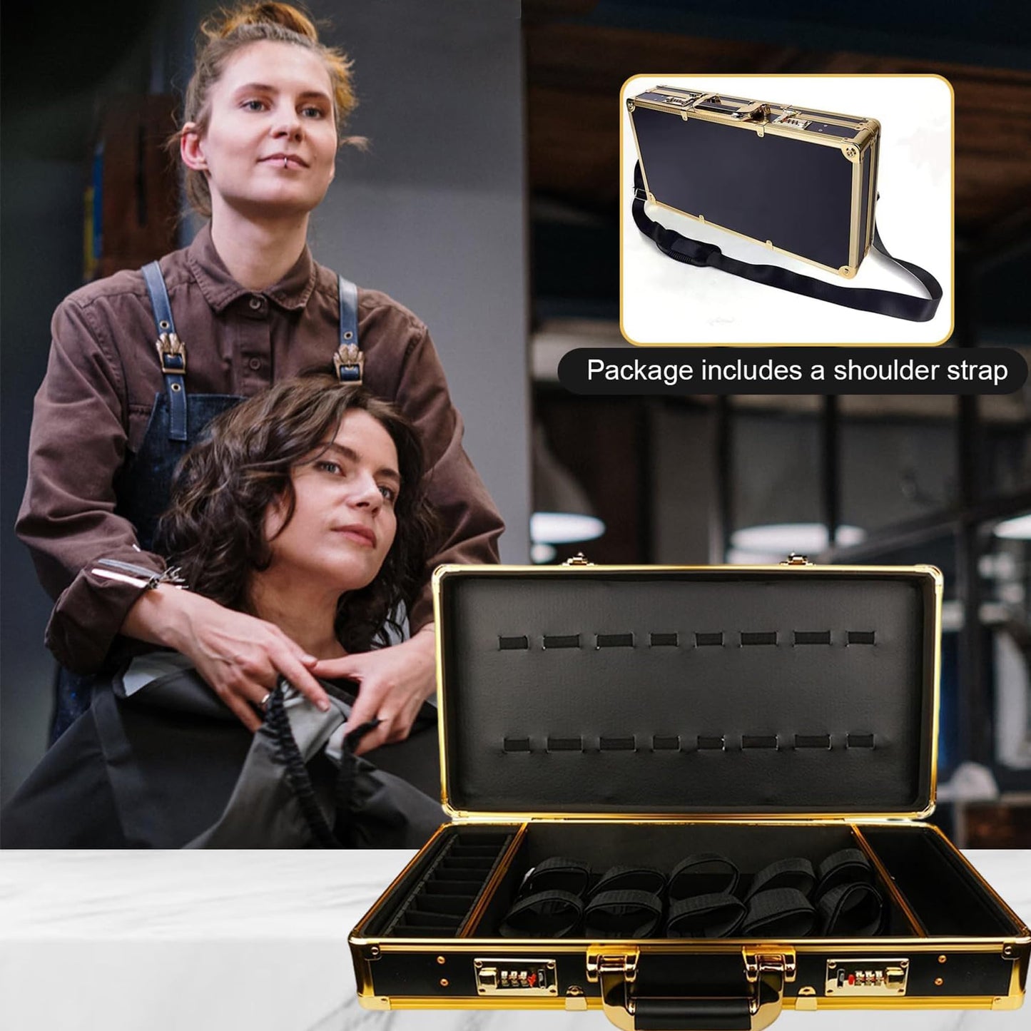 GYKLE Hairdressing Tools Storage Case showcasing ergonomic heavy duty top handle for travel.