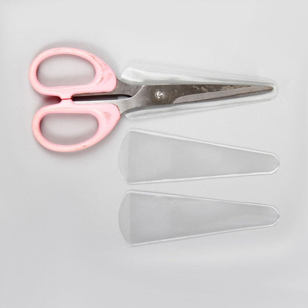 Fifty piece bundle of Alipis transparent PVC scissor pouches displaying dimensions and clear material construction
