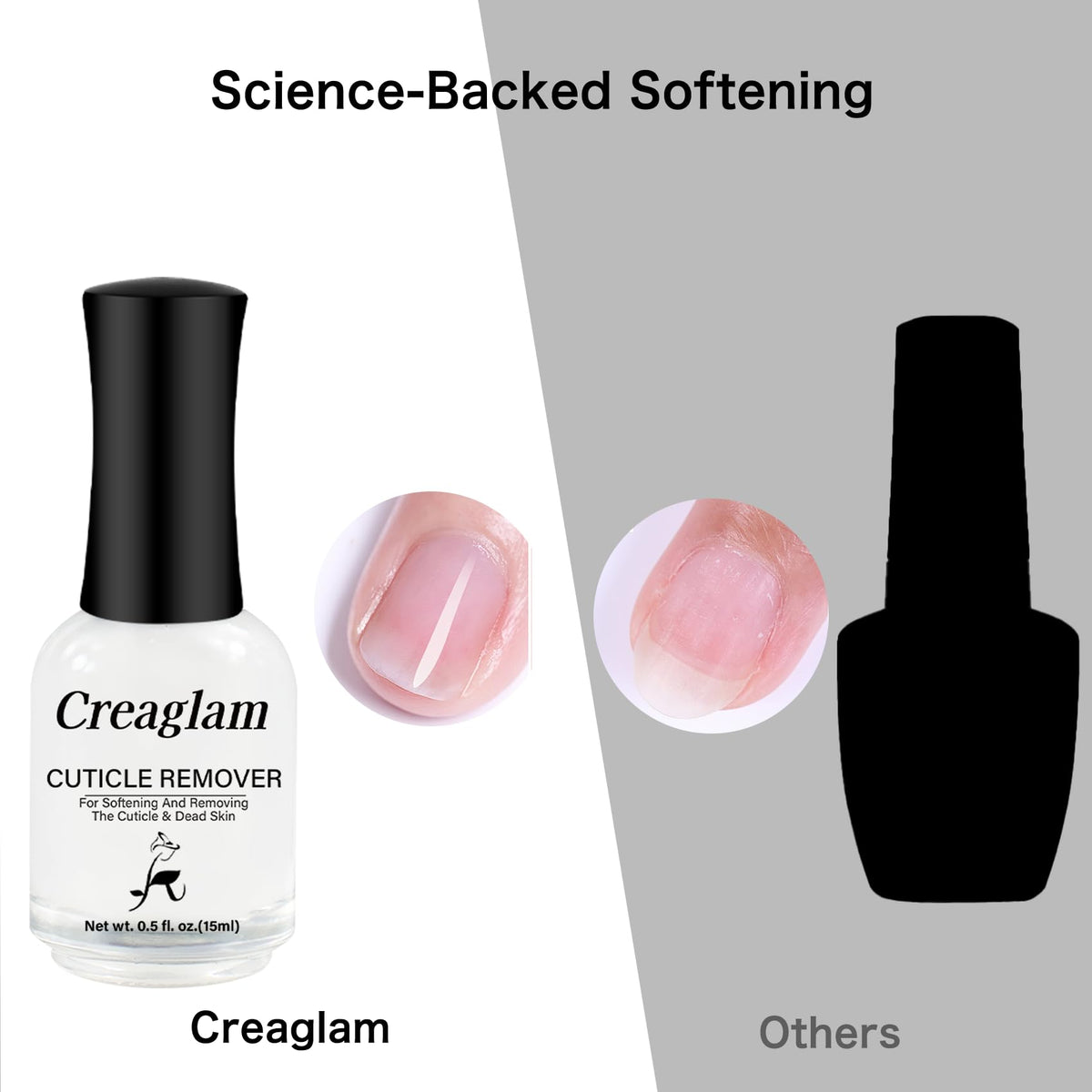 Creaglam Cuticle Remover Liquid angled lifestyle product showcase