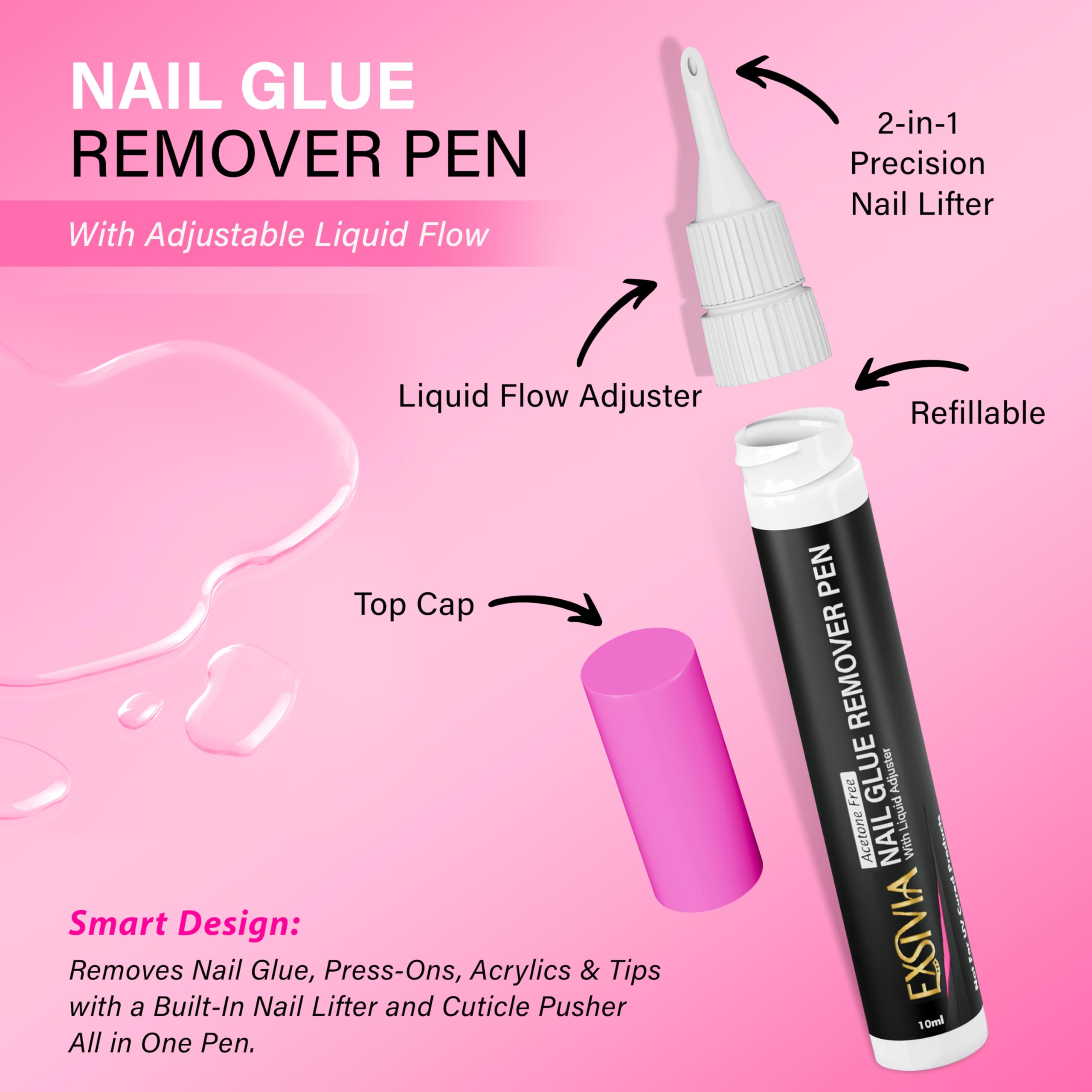 Exsivia 10ml nail glue remover pen with precision tip
