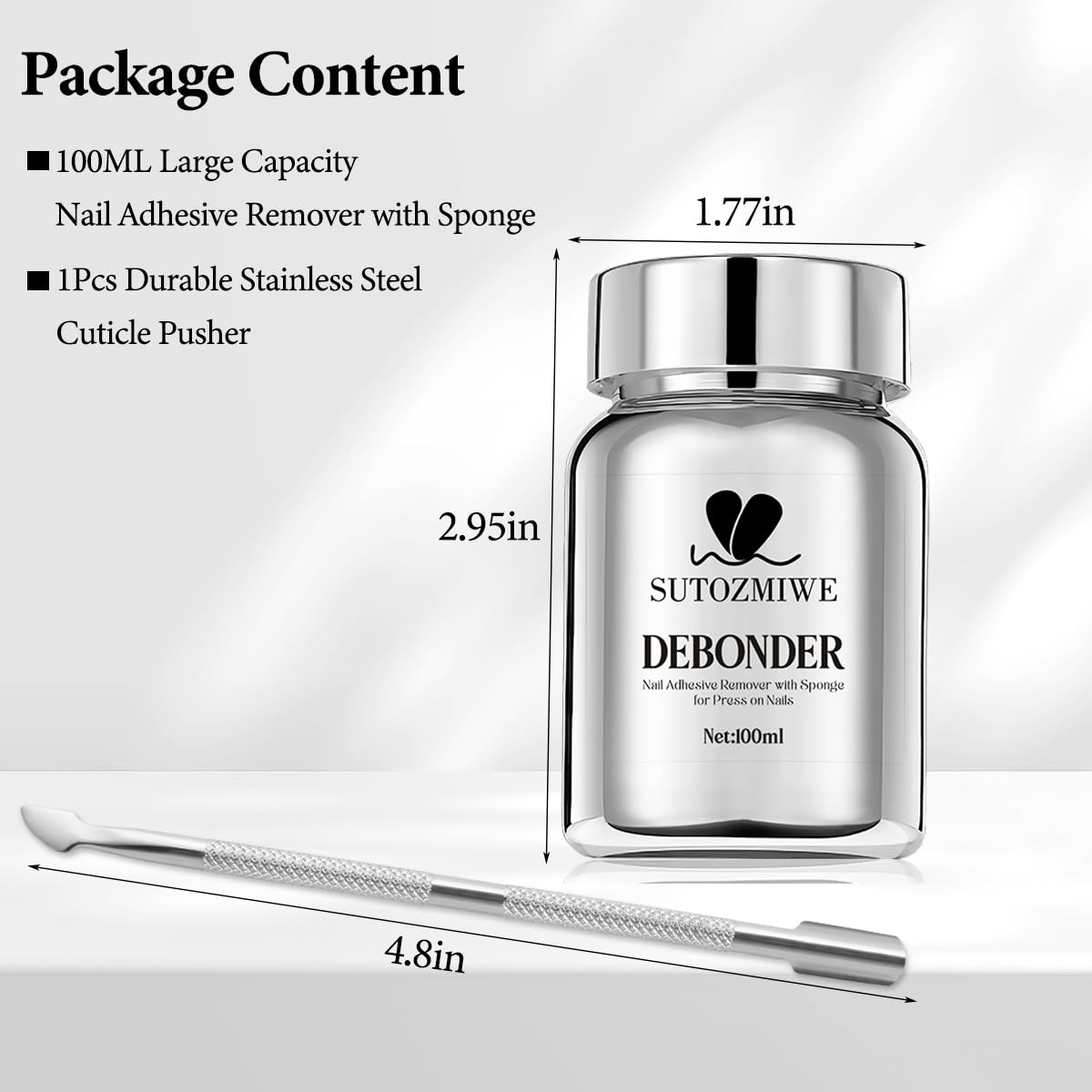 Sutozmiwe adhesive remover set with stainless steel cuticle pusher
