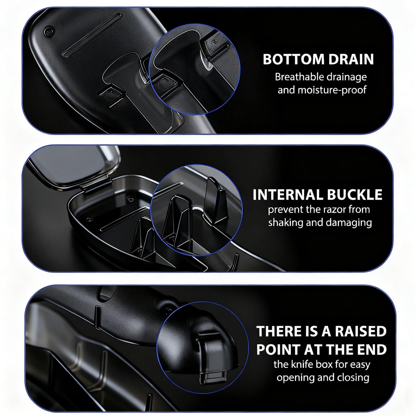 Compact clear manual razor protector side profile demonstrating the sleek and lightweight travel design.