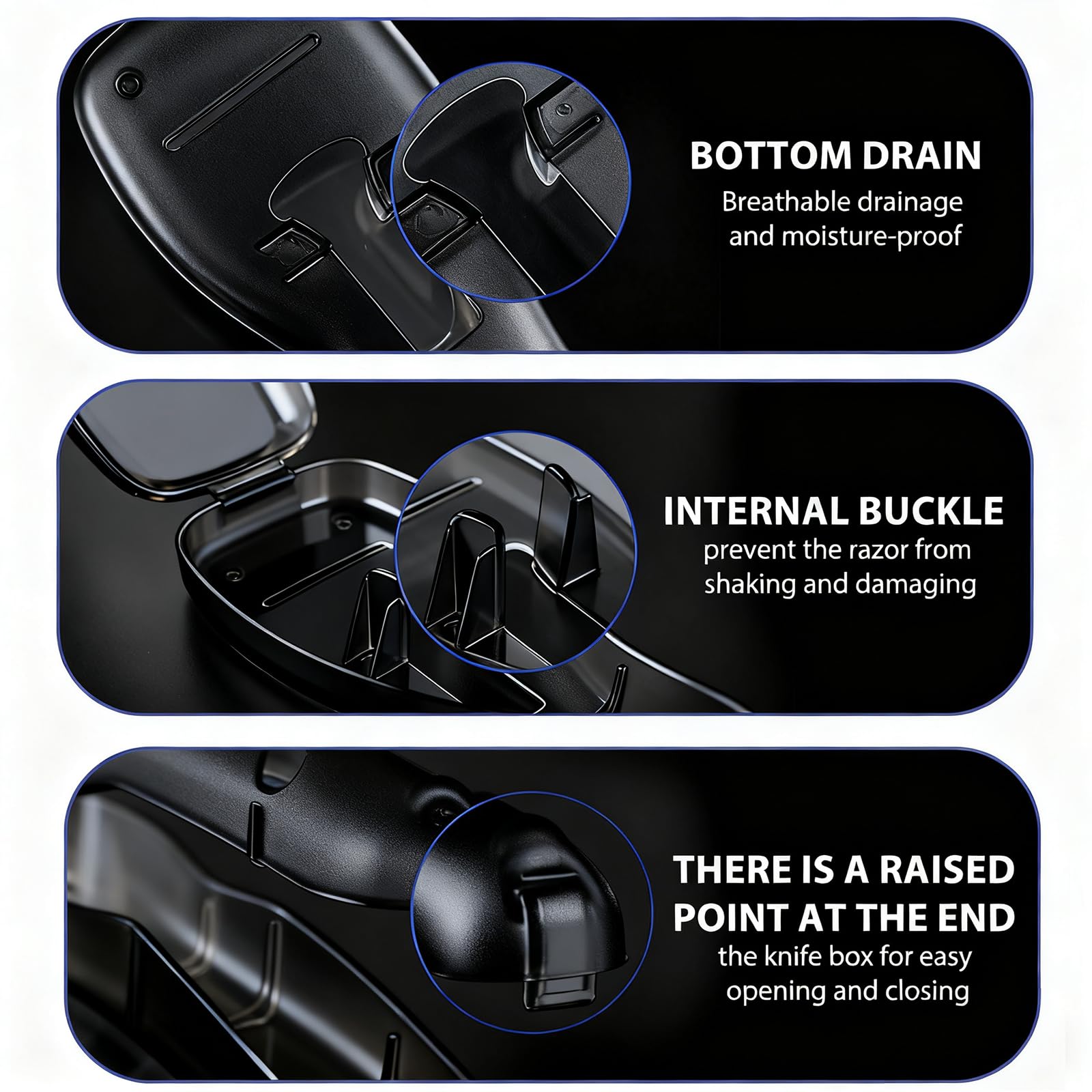 Compact clear manual razor protector side profile demonstrating the sleek and lightweight travel design.