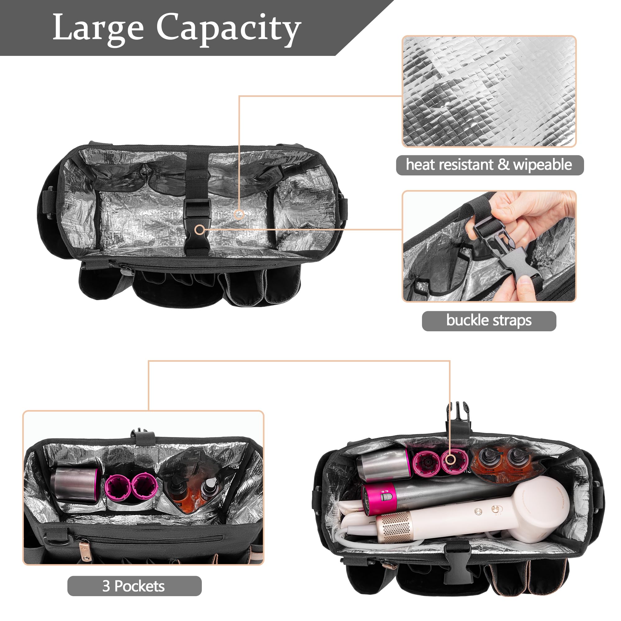 BAFASO barber travel bag main compartment open revealing heat resistant lining and adjustable dividers