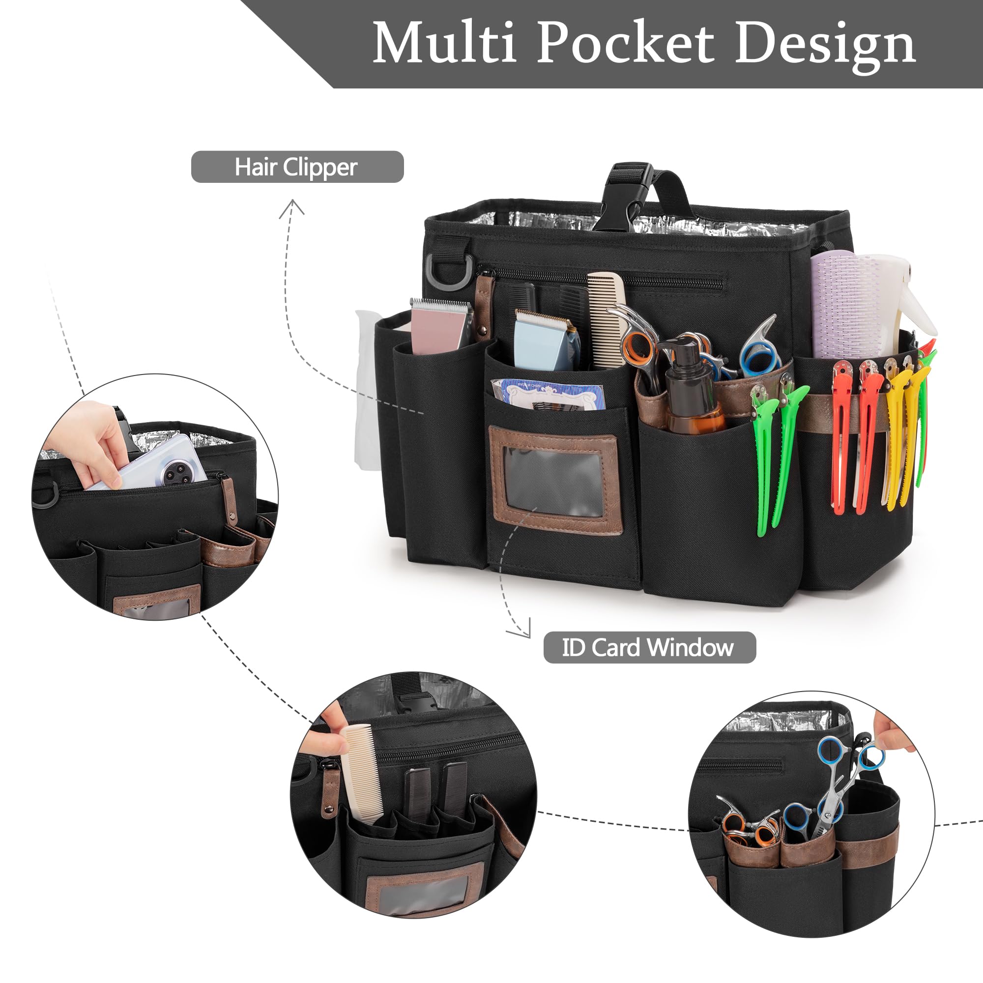BAFASO hair cutting tool organizer front zip pouch with elastic bands securing scissors and combs