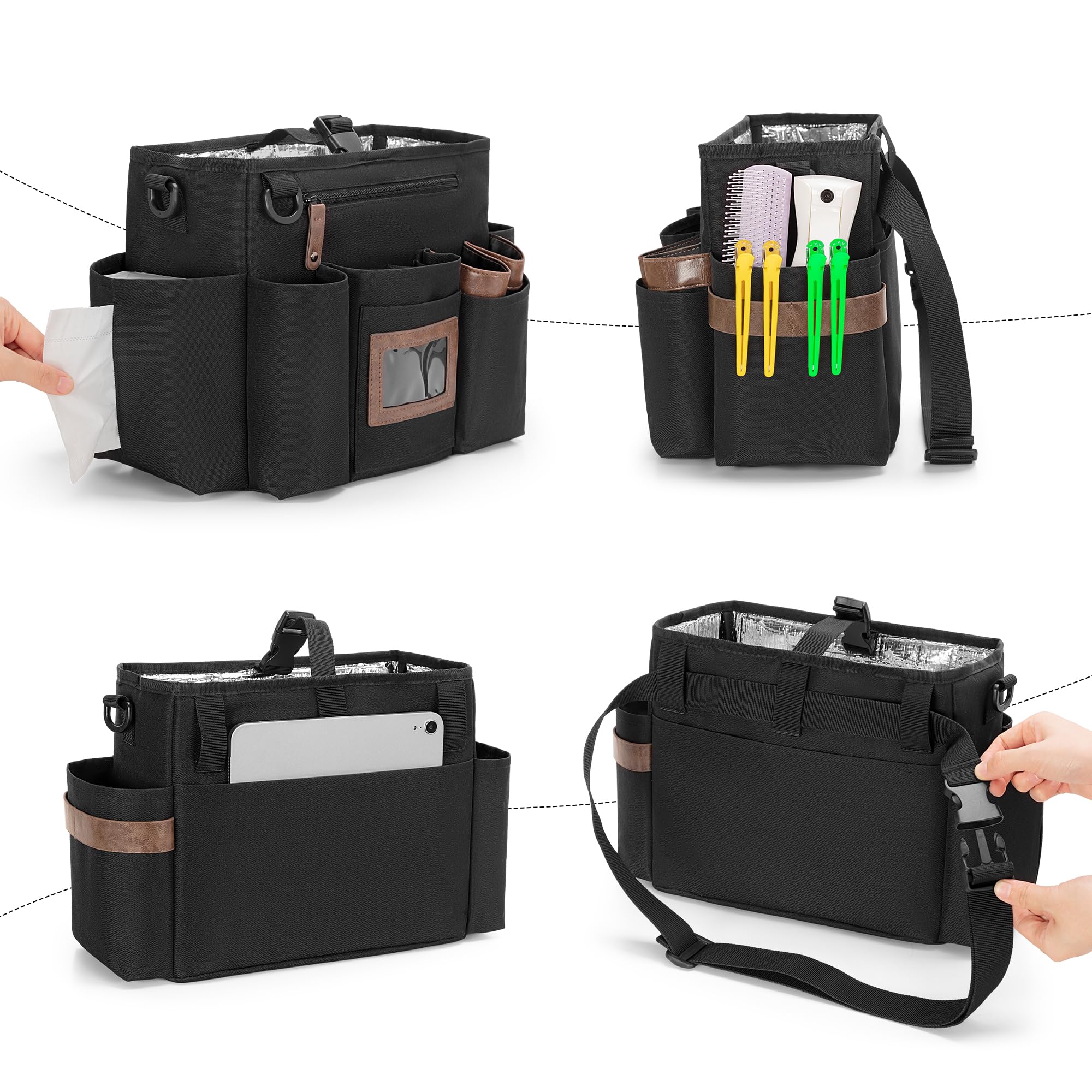 BAFASO salon storage case side view showing deep pockets holding electric clippers and accessories