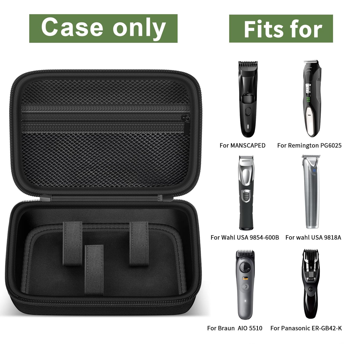 Againmore trimmer storage bag open view displaying inner mesh pocket
