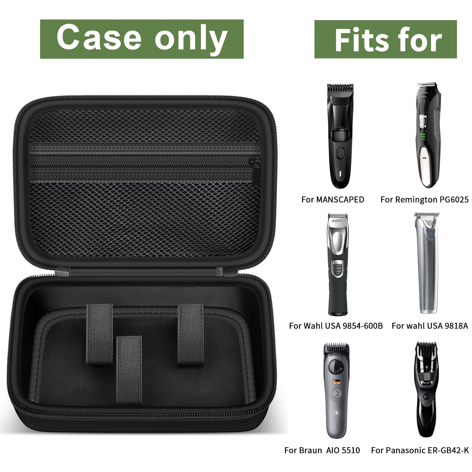 Againmore trimmer storage bag open view displaying inner mesh pocket