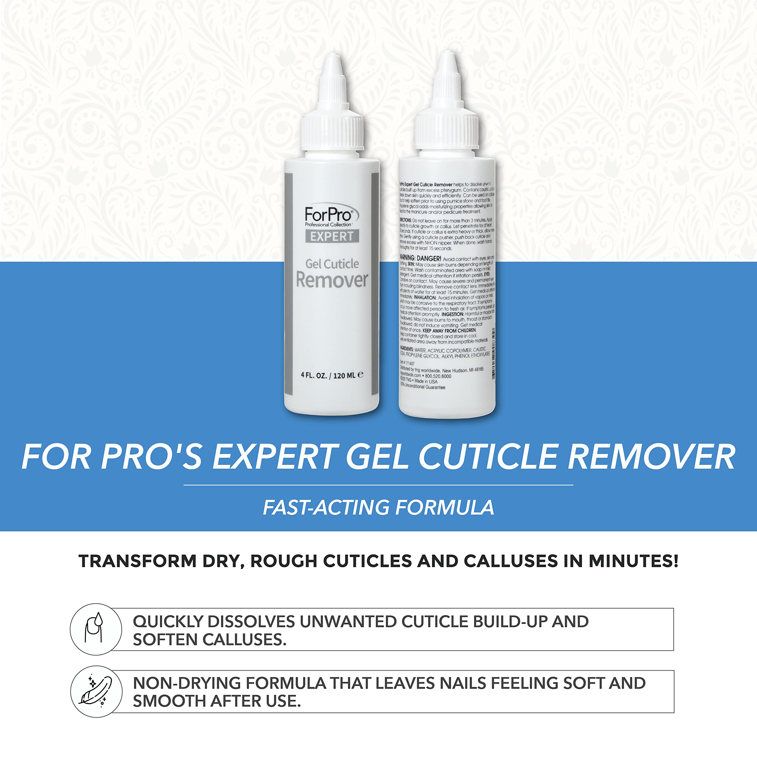 Close up of 4 fluid ounce cuticle remover bottle