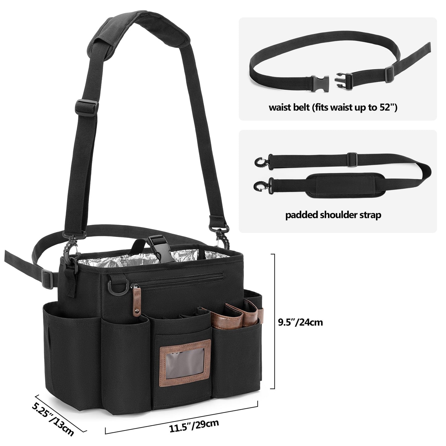 BAFASO multifunctional hairstylist bag featuring the adjustable waist belt configuration for hands free use