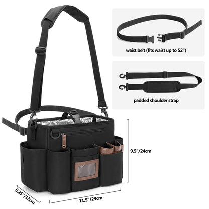 BAFASO multifunctional hairstylist bag featuring the adjustable waist belt configuration for hands free use