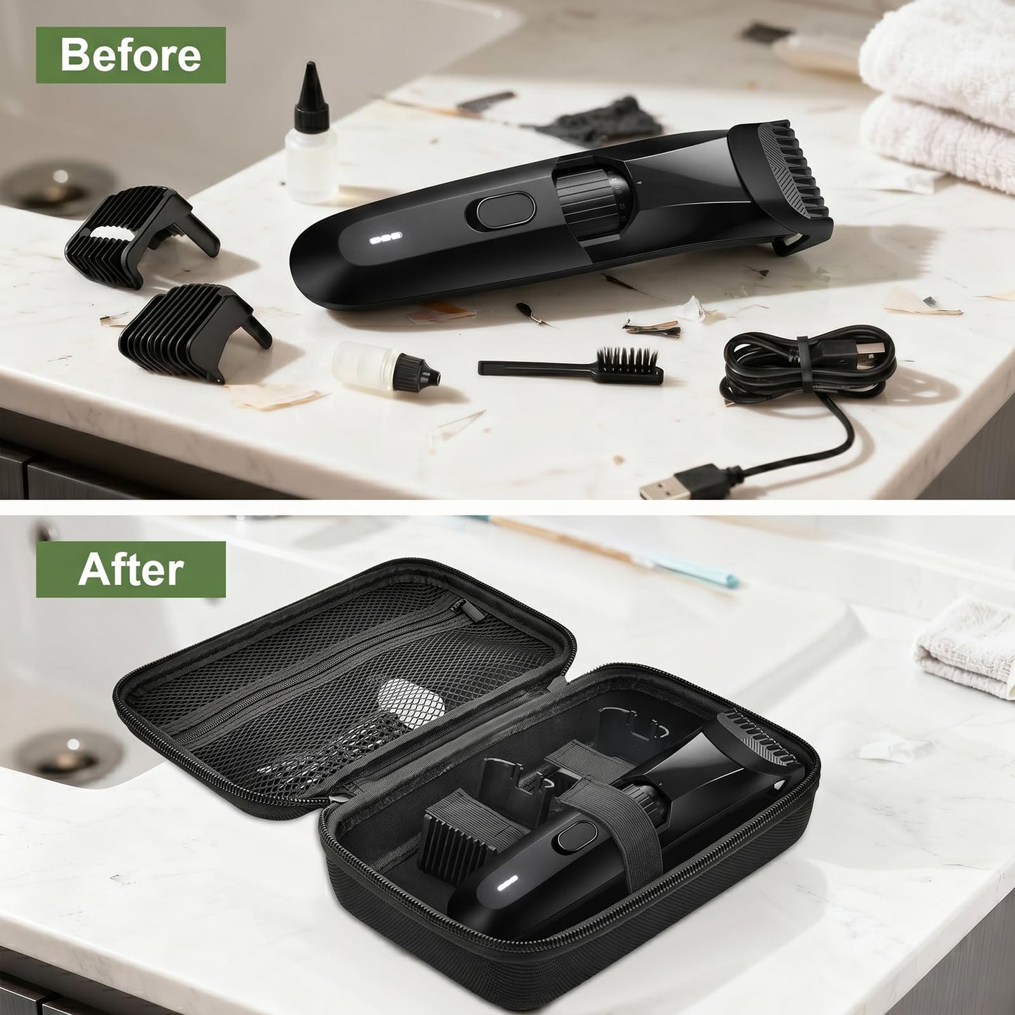 Againmore portable razor pouch showing top ergonomic carrying handle