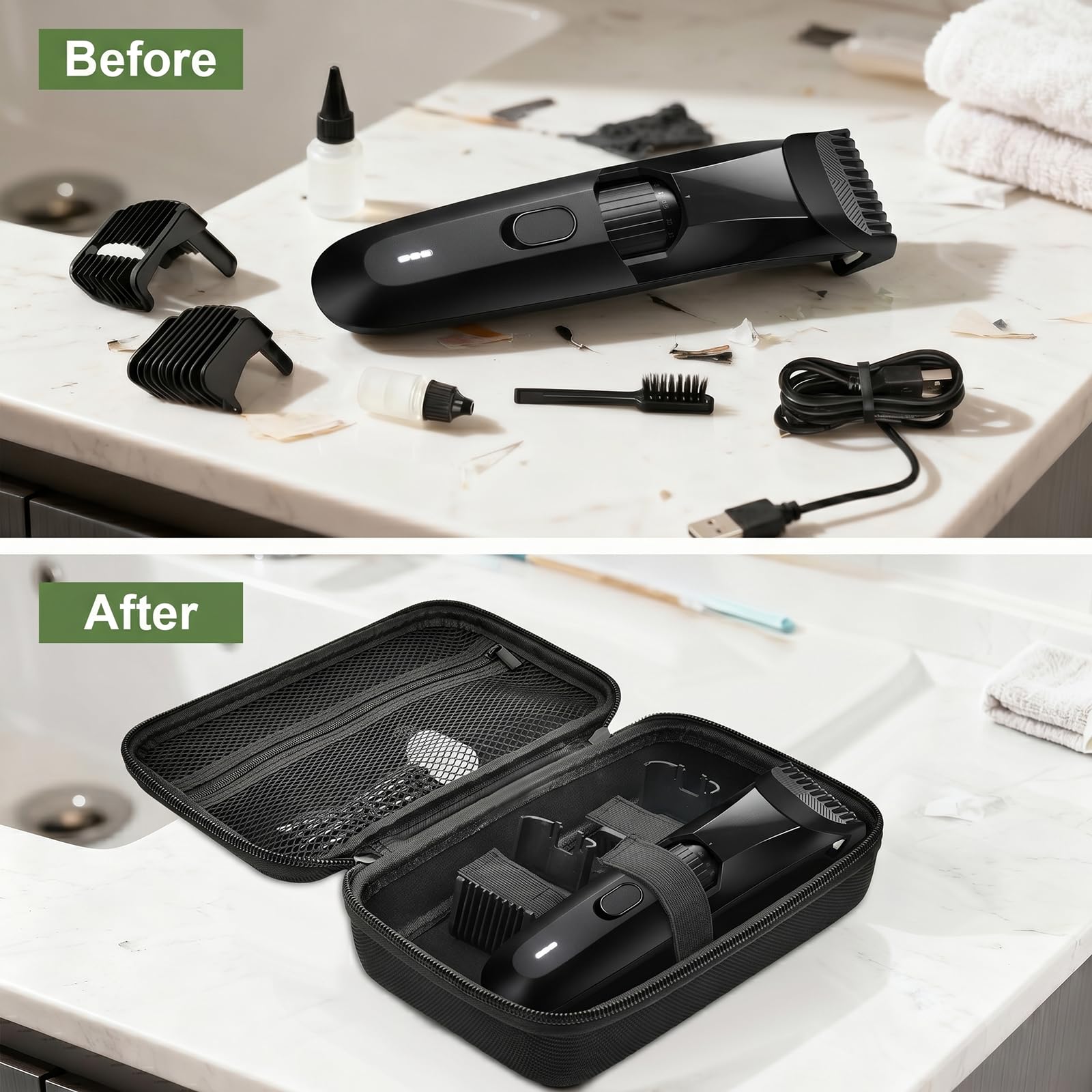 Againmore portable razor pouch showing top ergonomic carrying handle