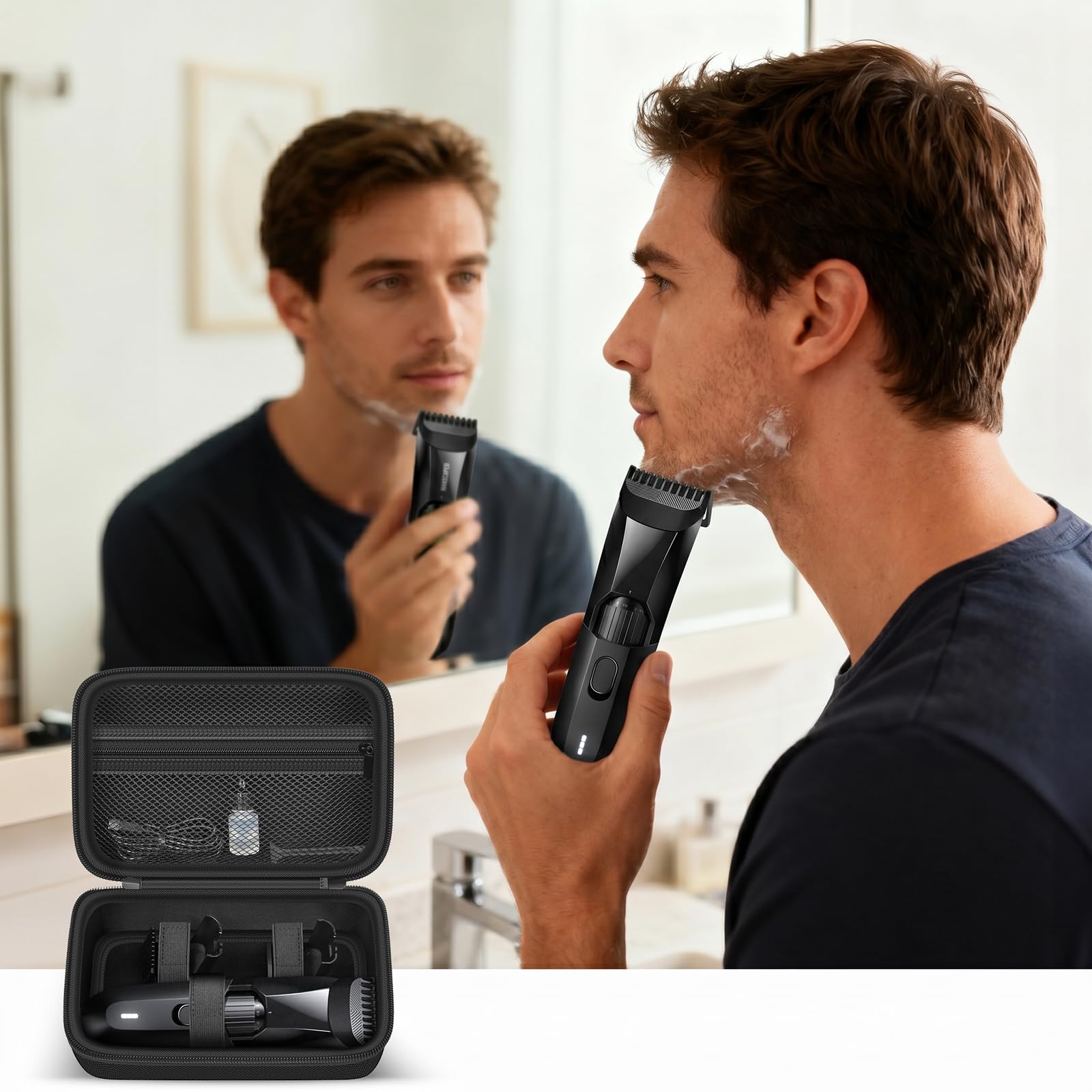 Againmore electric shaver carrier side view detailing compact travel profile