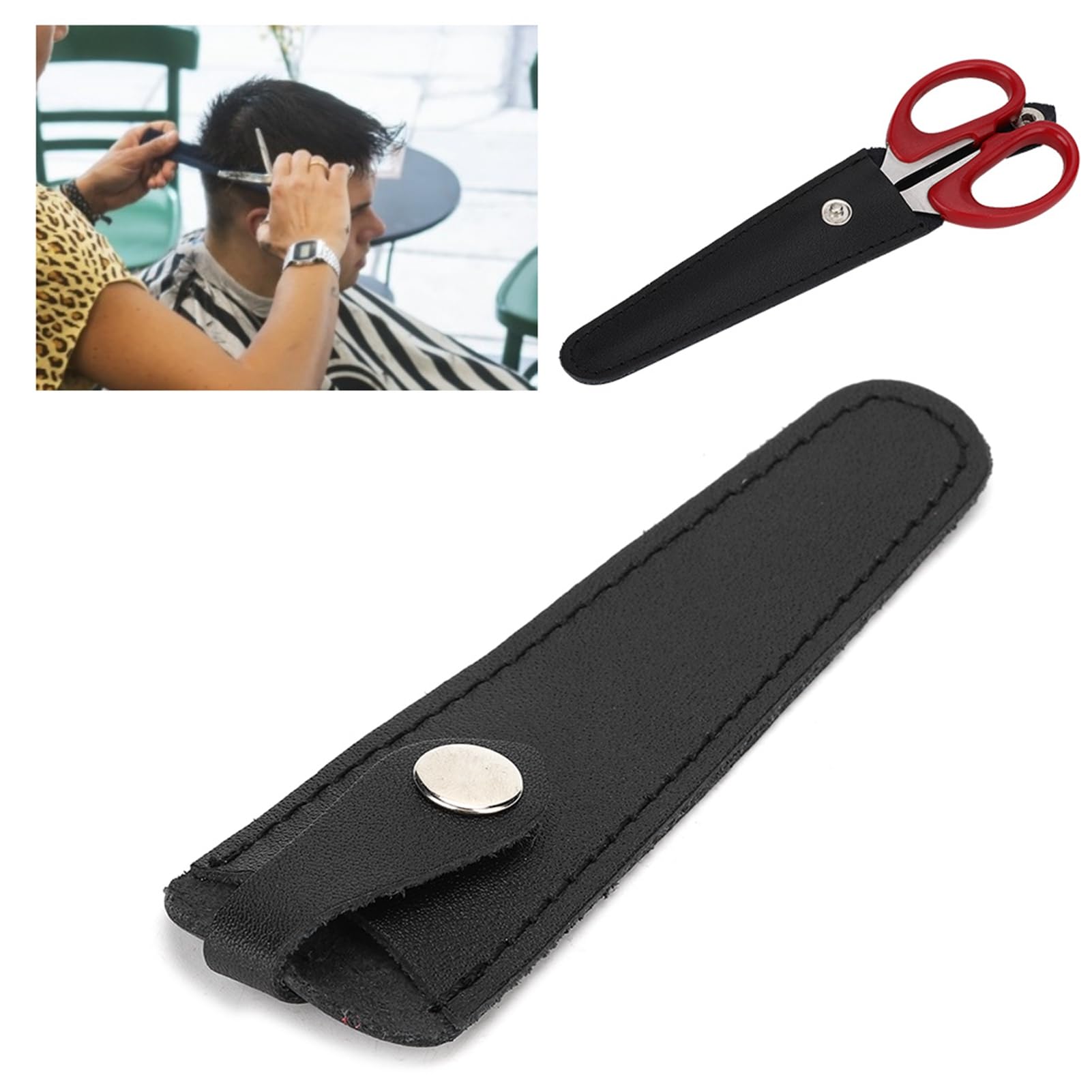 Premium barber scissor pouch with a protective flap cover opened to show the interior.
