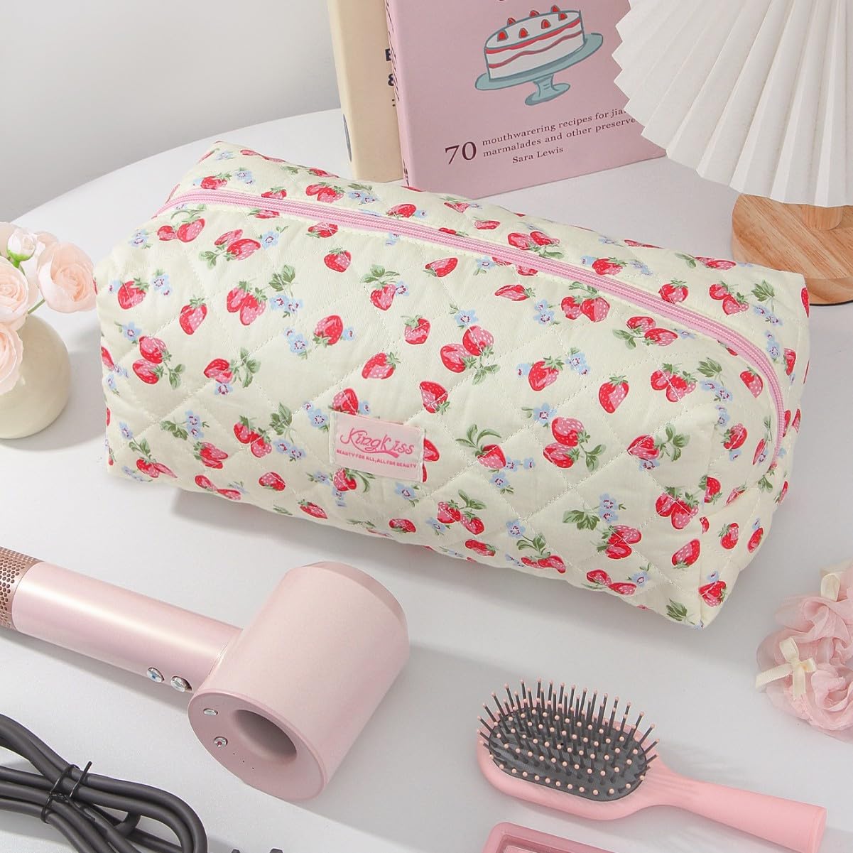 KCWVSIE floral travel organizer showing the large capacity interior layout suitable for multi-styler attachments.