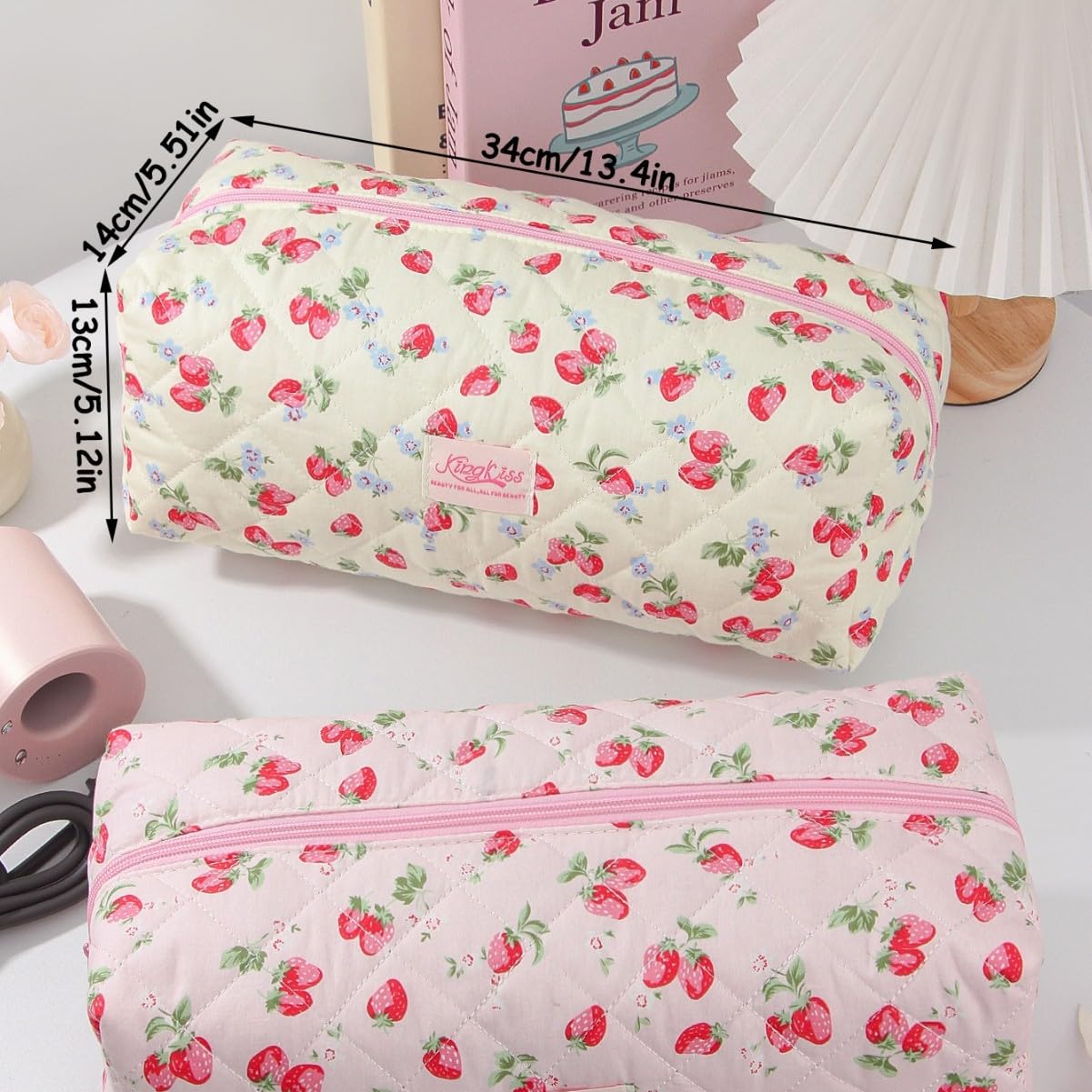 KCWVSIE multi-functional cosmetic pouch displayed on a bathroom counter holding premium hair curler tools.