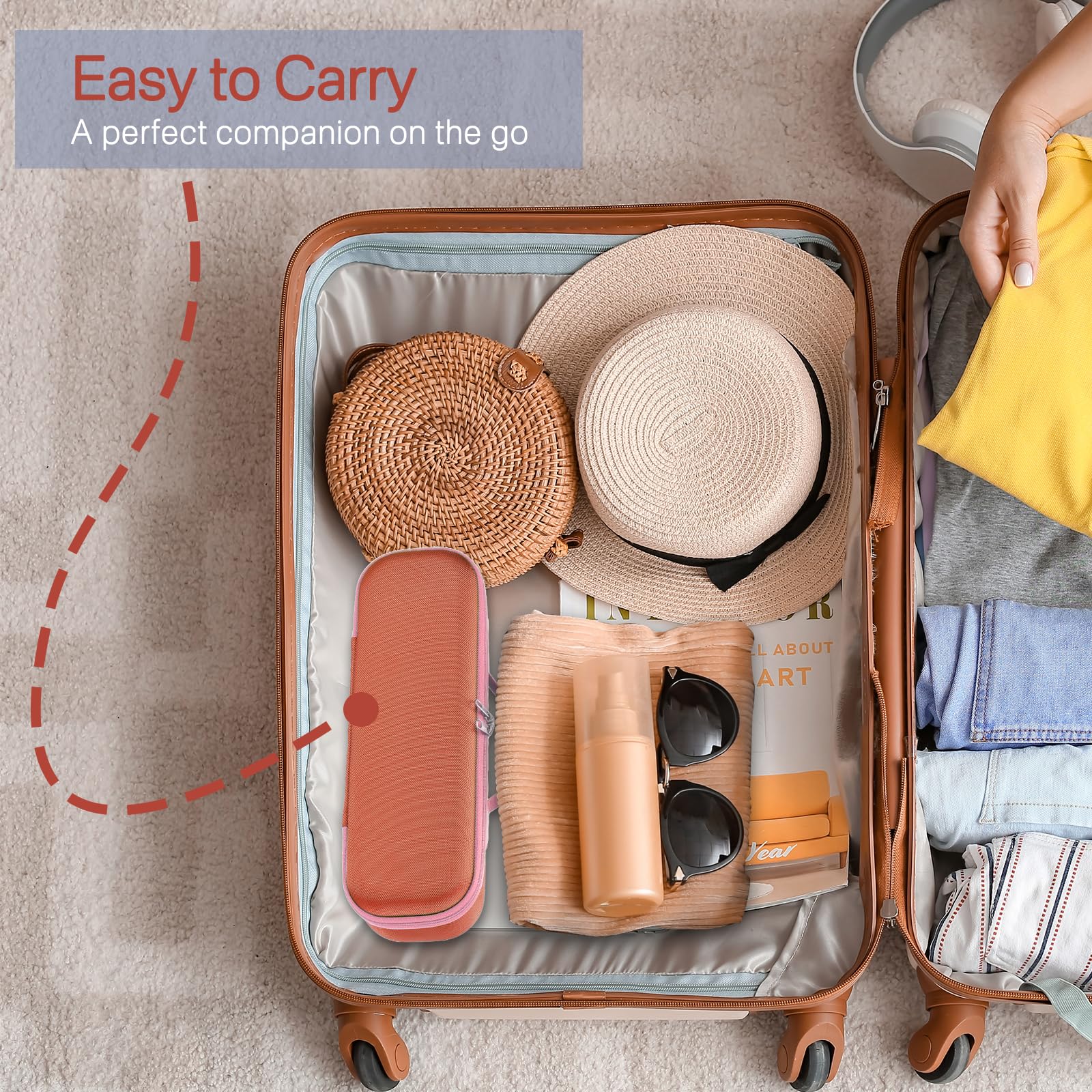 RAIACE travel organizer bag side profile highlighting the integrated anti-slip rubberized carrying handle