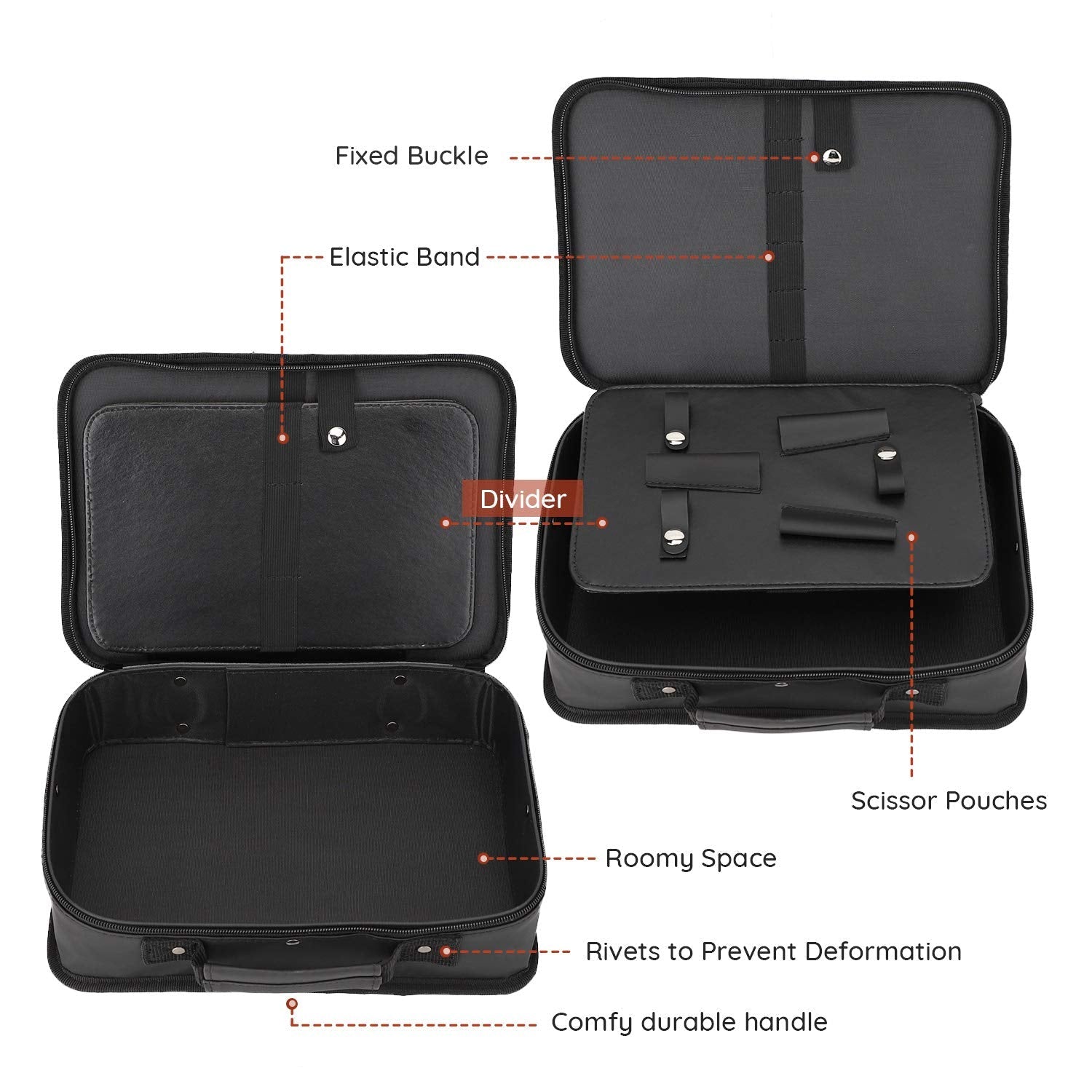 Segbeauty compact hair stylist tool bag side profile highlighting the reinforced rivet structure.