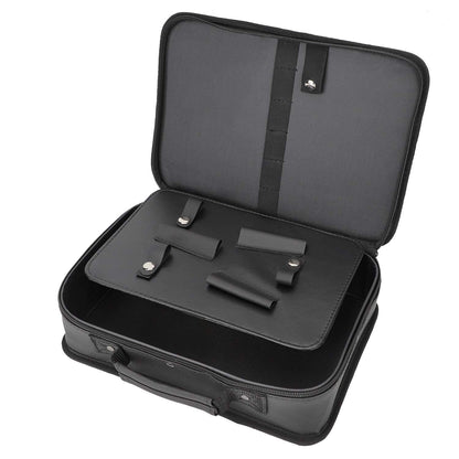 Segbeauty portable hair stylist case being placed into a travel backpack for mobile house calls.