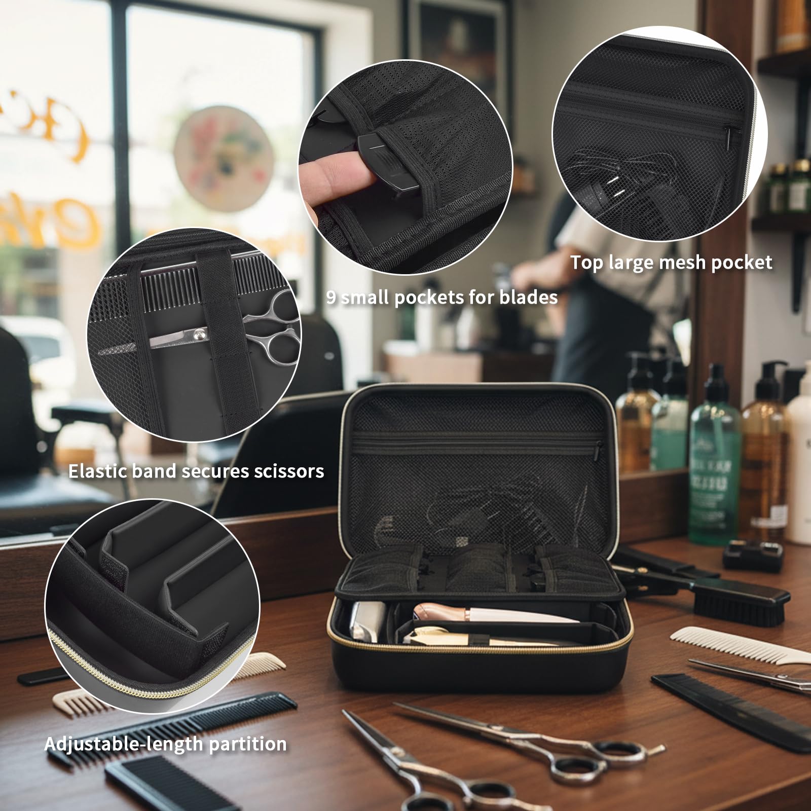 Casmilee grooming kit holder close up view of the hair repellent and oilproof interior lining.