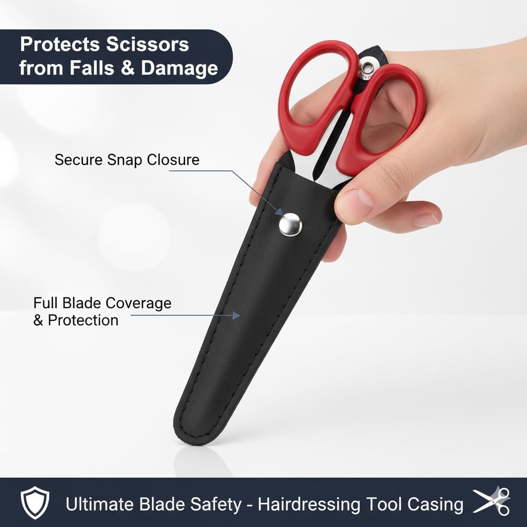 Rotekt1740 salon scissors safety sheath bag showing silver metal snap closure detail
