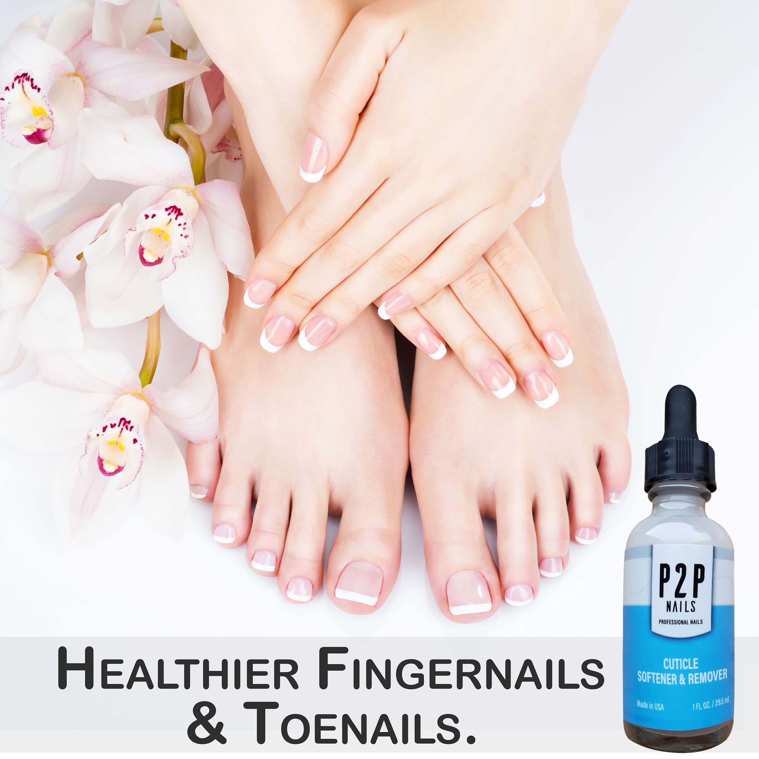 Close up of P2P Nails cuticle softener professional bottle