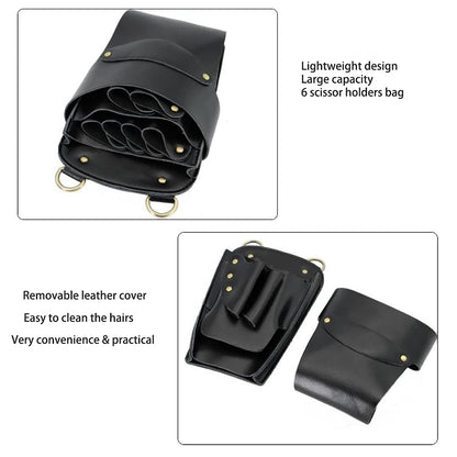 Vintage retro style Aolaso leather hairdressing shears pouch with metallic hardware accents