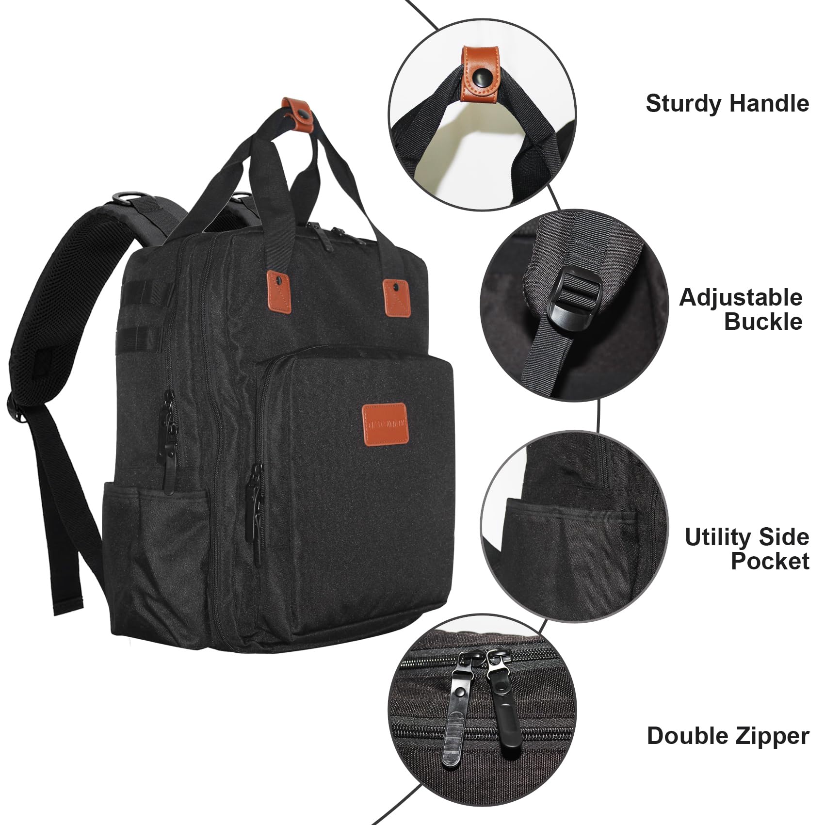 NADAENMF cosmetology travel bag opened up showcasing adjustable internal dividers with clippers and scissors.