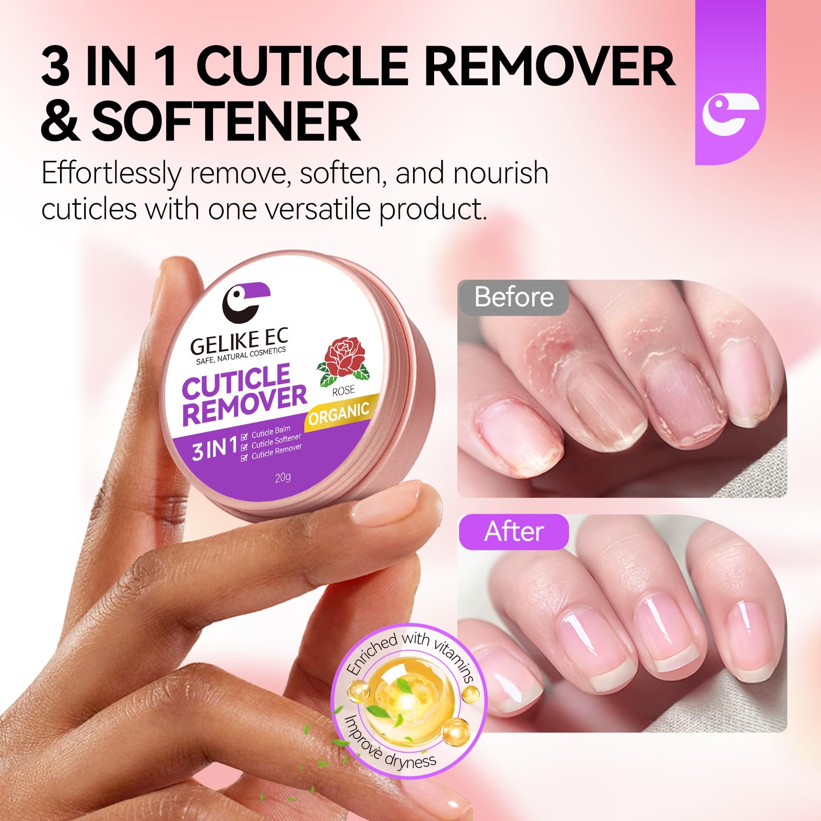 Gelike EC rose scented cuticle balm jar open texture view