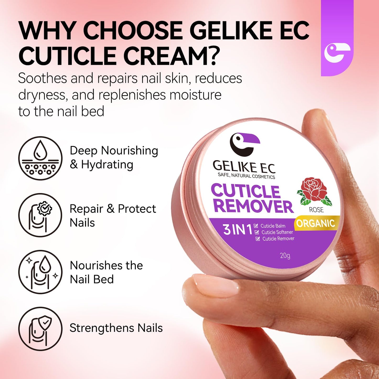 Application of Gelike EC cuticle softener cream on fingernails