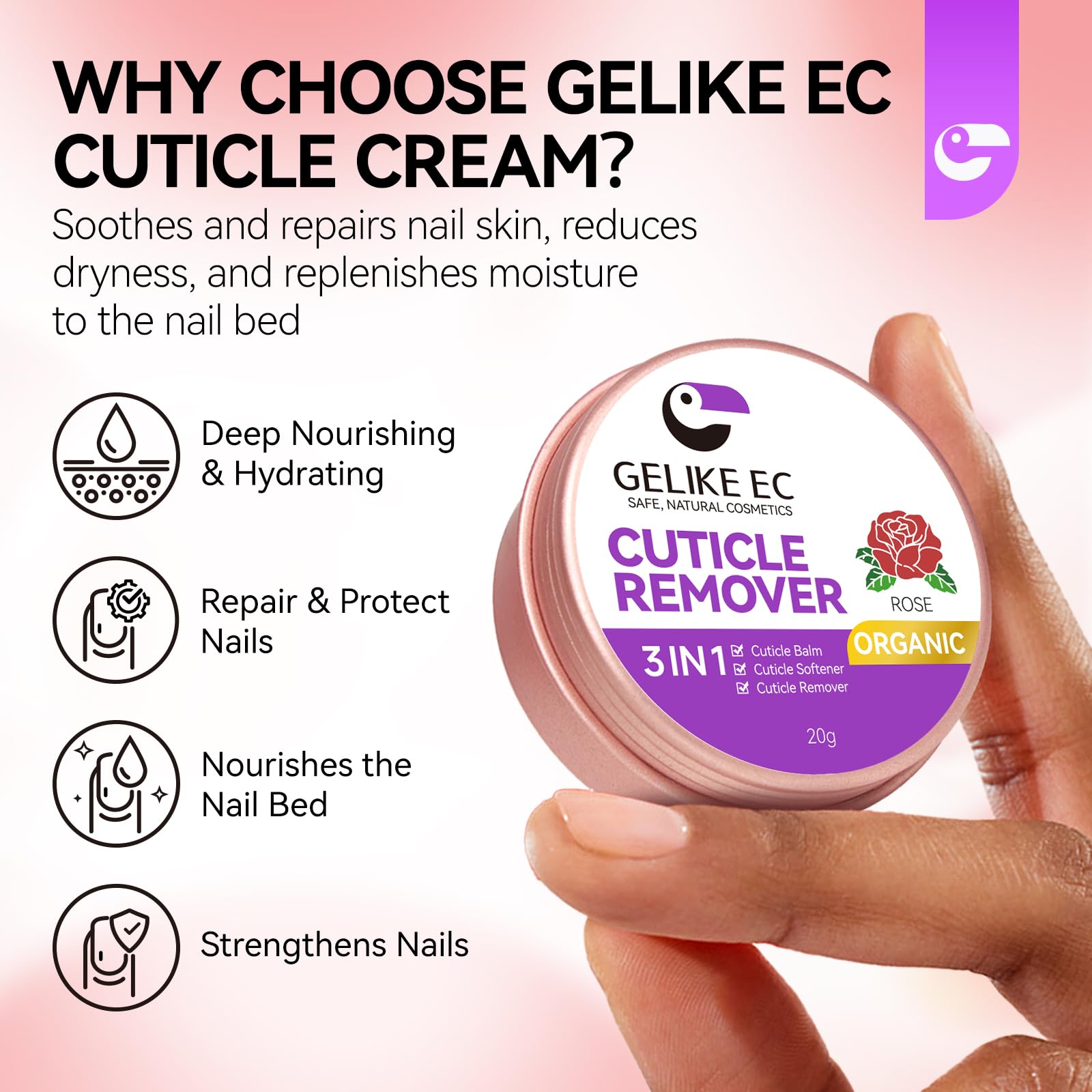 Application of Gelike EC cuticle softener cream on fingernails
