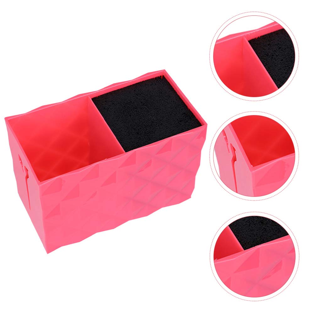 Pink plastic salon tools storage box with textured non slip geometric design